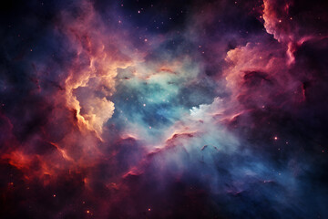 Obraz premium A detailed image of a colorful nebula with swirling gases and bright stars, capturing the beauty of interstellar space
