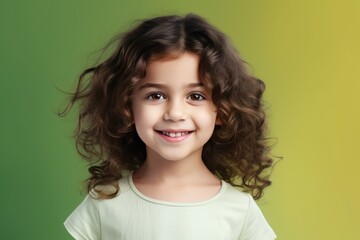 Olive background Happy european white child realistic person portrait of young beautiful Smiling child Isolated on Background Banner with copyspace 