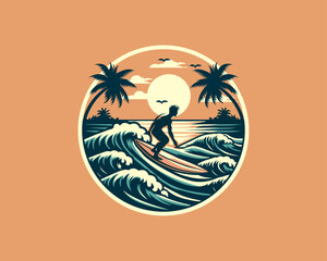 Surfing summer beach t-shirt graphic design,