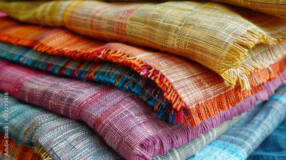 Poster a stack of colorful fabric with fringes