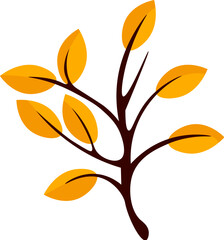 A single branch covered with vibrant yellow leaves set against a clean white background.