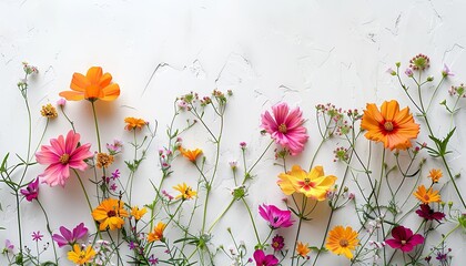 Vibrant fresh flowers arranged in a springtime bouquet and set on a white backdrop creates a cheerful scene with plenty of space for writing, Generative AI.