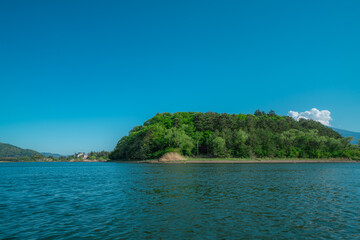 Fototapeta premium 河口湖の上から見る富士山