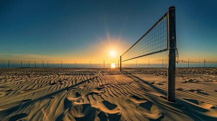 Tranquil Sunrise Beach Volleyball Court - Peace and Anticipation - Perfect for Posters or Print...