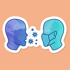 Masked man and sick man icon face mask protection color sticker