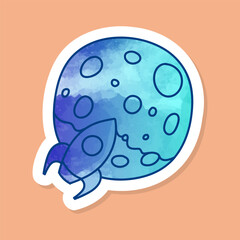 Rocket anad planet icon to the moon concept crypto currency color sticker