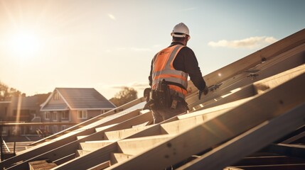 craftsman and carpenter working at construction site of new house