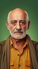 Olive background sad european white man grandfather realistic person portrait older person beautiful bad mood old man Isolated on Background ethnic 