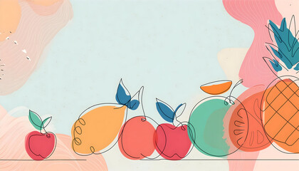 Colorful Fruit with continuous one line style on Generative AI.