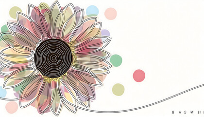 Colorful Sun Flower with continuous one line style on Generative AI.