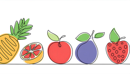 Colorful Fruit with continuous one line style on Generative AI.