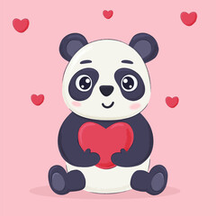 Illustration cute panda with heart. Postcard, birthday invitation, print element