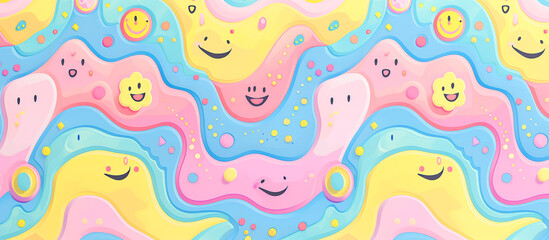 colorful cartoon smiling face pattern melting banner background