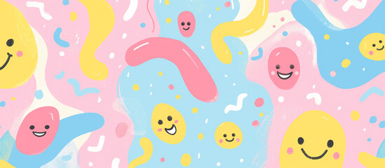 colorful cartoon smiling face pattern melting banner background