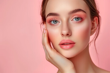 Fototapeta premium Portrait of a woman with fresh skin. To promote facial creams.