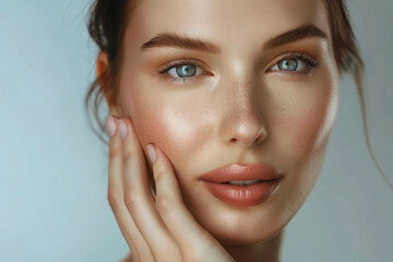Obraz premium Portrait of a woman with fresh skin. To promote facial creams.