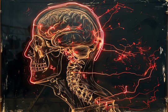 Illuminate anatomical drawings with glowing neon accents, adding anachronistic charm.
