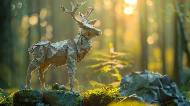 Origami animals come to life in 3D renders, capturing adorable moments in charming settings.