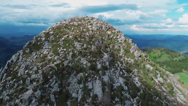 Aerial drone shot of mont Gerbier de Jonc in Ard&egrave;che, France.
