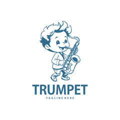 Saxophone boy logo vector illustration