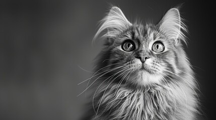 A fluffy cat, with its cheeks puffed out and eyes wide, sits in a cartoonish manner against a smooth white background, as if it's just heard the most absurd joke, its expression exuding pure hilarity.