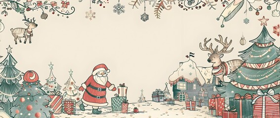 Whimsical Christmas Doodle Border with Blank Space for Customizable Message
