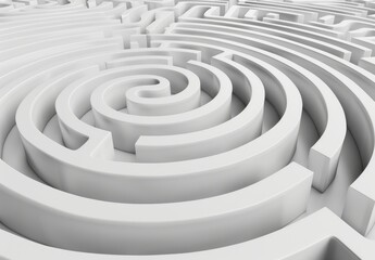 Craft a 3D depiction of a maze, white in hue.