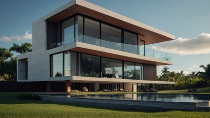 modern minimalist house with beautiful mountain view