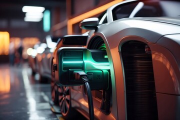 electric car charge the battery at charging station