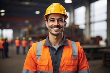 young professional industrial engineer in industrial factory wearing hat and safety suit