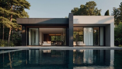 Fototapeta premium modern minimalist villa with beautiful forest view