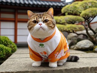 Japanese Kitty Warrior_Happy Cat in Zen Garden Attire 4