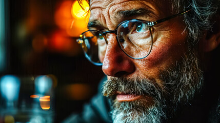 Obraz premium A stylishly dressed man with a beard poses for a portrait, exuding confidence and sophistication.