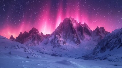 Pink northern lights over the Pyrenees in France 