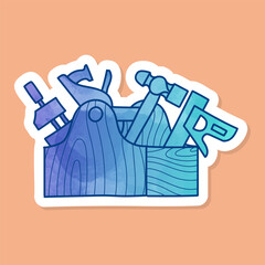 Tools in wooden toolbox color sticker