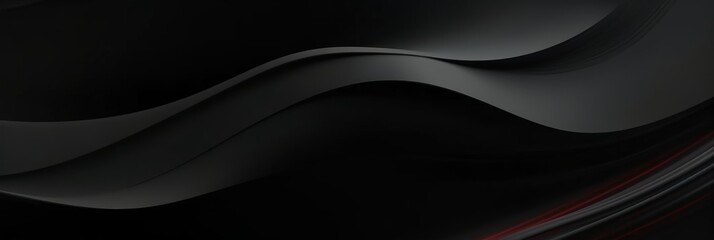  Black background with soft waves,black  silk smooth waves pattern  backdrop design . Black satin silk luxury  wave cloth background. banner
