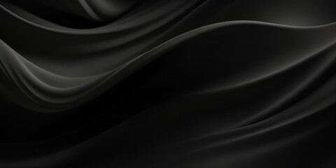  Black background with soft waves,black  silk smooth waves pattern  backdrop design . Black satin silk luxury  wave cloth background. banner