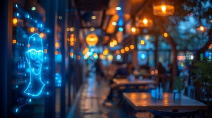 Digital Human Face Projection in a Busy Urban Setting. Generative ai