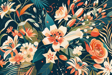 Vibrant Tropical Floral Pattern with Exotic Botanical Motifs