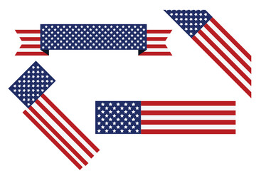 set of Red white blue american flag ribbon USA banner