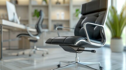 Fototapeta premium Luxurious Leather Office Chair in Modern Setting. Generative ai