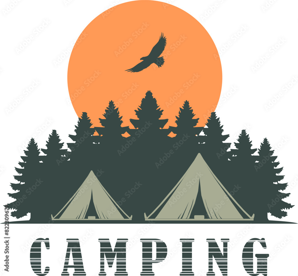 Wall mural vektor silhouette design element - camping im wald - zelt in der natur