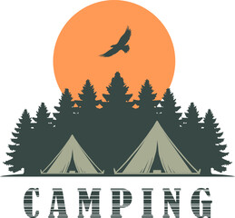 Vektor Silhouette Design Element - Camping im Wald - Zelt in der Natur