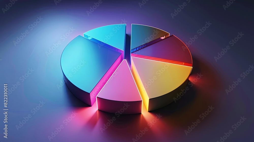 Poster abstract business pie chart with colorful 3d segments and glowing edges infographic concept