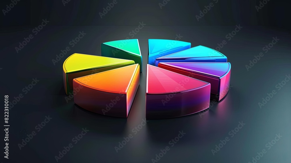 Poster abstract business pie chart with colorful 3d segments and glowing edges infographic concept