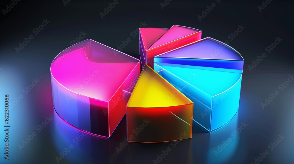 Aufkleber abstract business pie chart with colorful 3d segments and glowing edges infographic concept