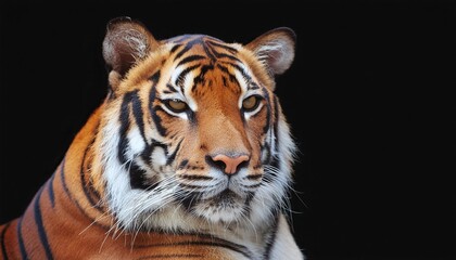 Fototapeta premium Bengal tiger close up head on black background 