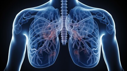 Innovative Healthcare Technology: 3D Medical Rendering of Human Chest and Lungs X-ray, Enhancing Anatomical Understanding and Diagnostic Accuracy.