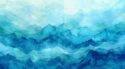 Fototapeta premium abstract ocean water waves in shades of blue aqua and teal watercolor texture background for copy space