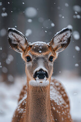 A wildlife high quality photo professional photographer of moose deer standing  during winter snowing  background, wallpaper